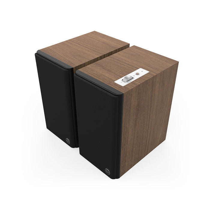 Klipsch The Fives II - Walnut Finish Angle with Grill